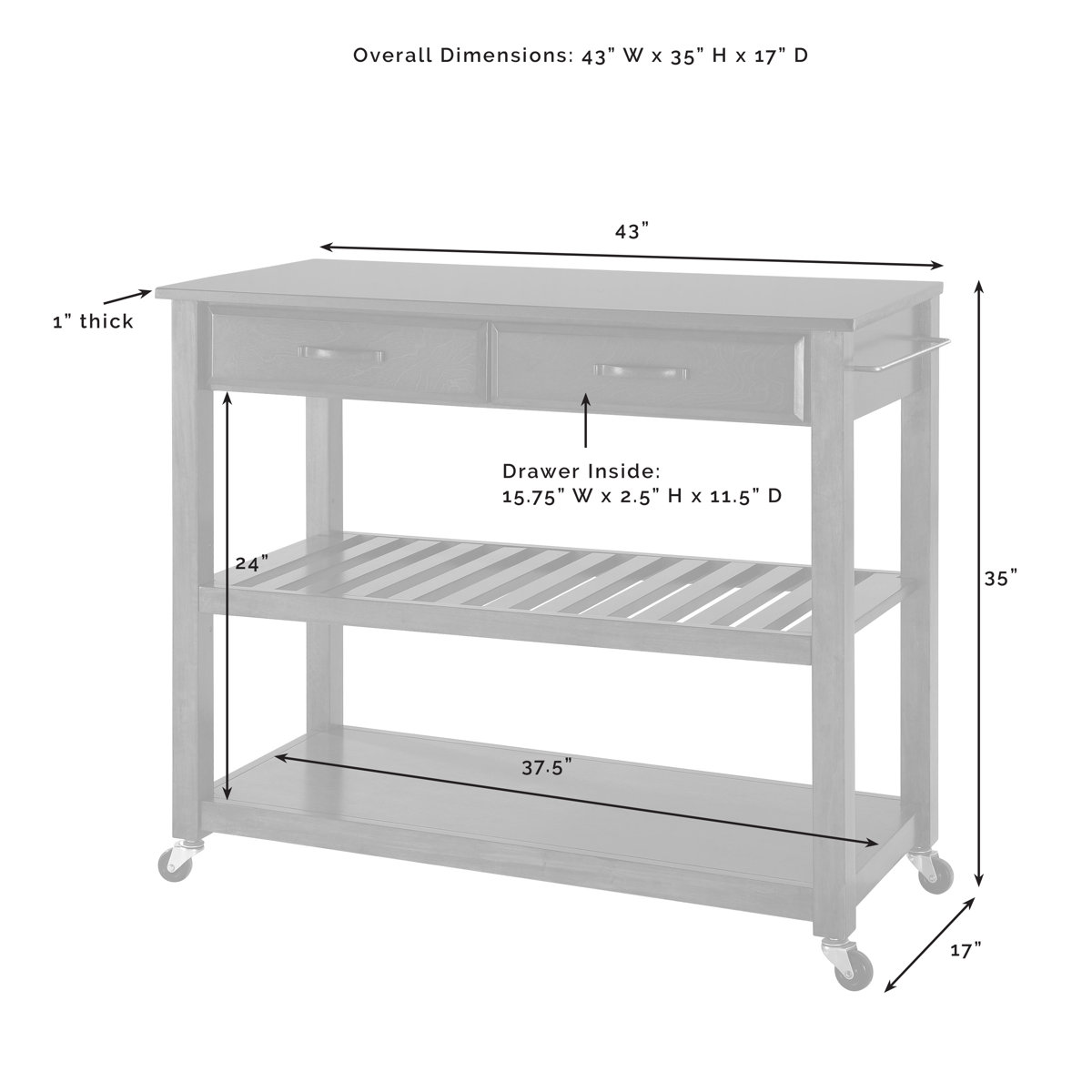 Three Posts™ Cary 43'' Wide Rolling Kitchen Island with Granite Top & Reviews Wayfair